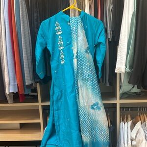 Blue Embroidered Indian salwar kameez with dupatta